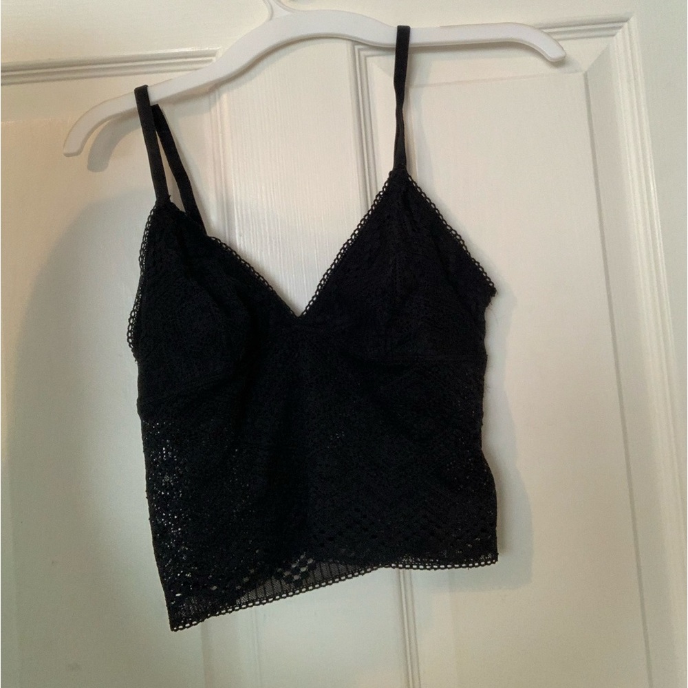 Size XS black mesh crop/tank top:) unaware of brand!